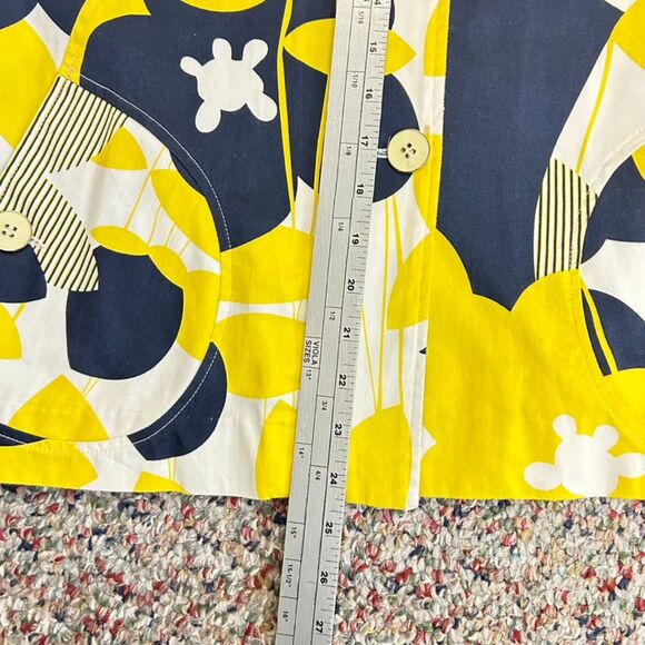 Erin London Yellow Navy Floral 3/4 Sleeve Collared Button Up Topper Jacket Sz L - Picture 12 of 13